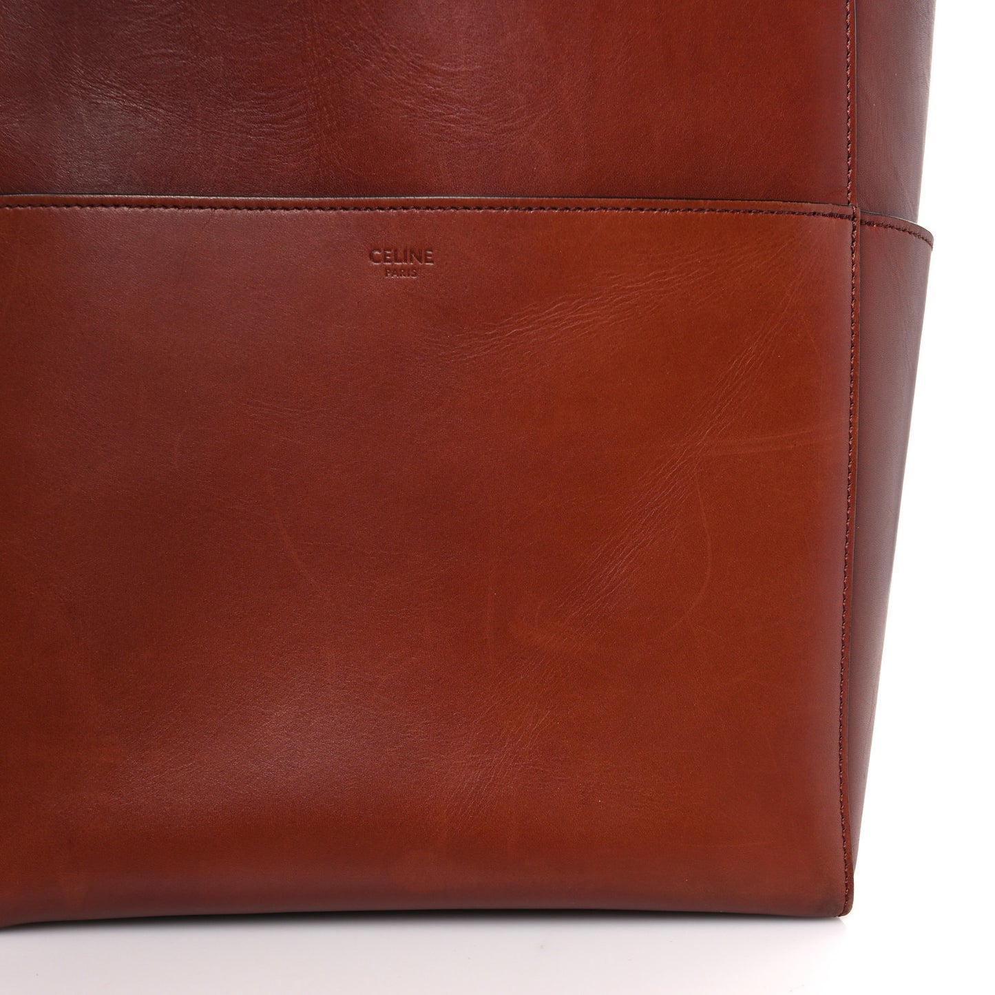 Natural Calfskin Sangle Bucket Bag Red Wood