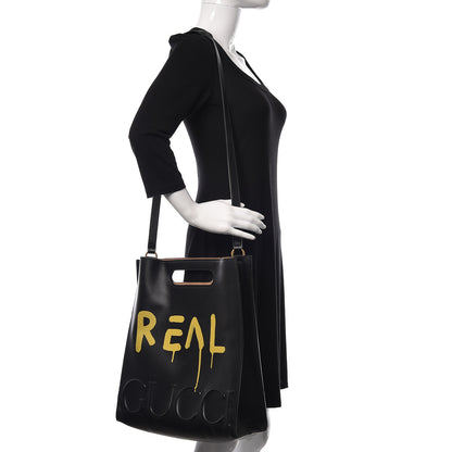Gucci Calfskin GucciGhost Real Medium XL Tote Black Yellow 2 of 10
