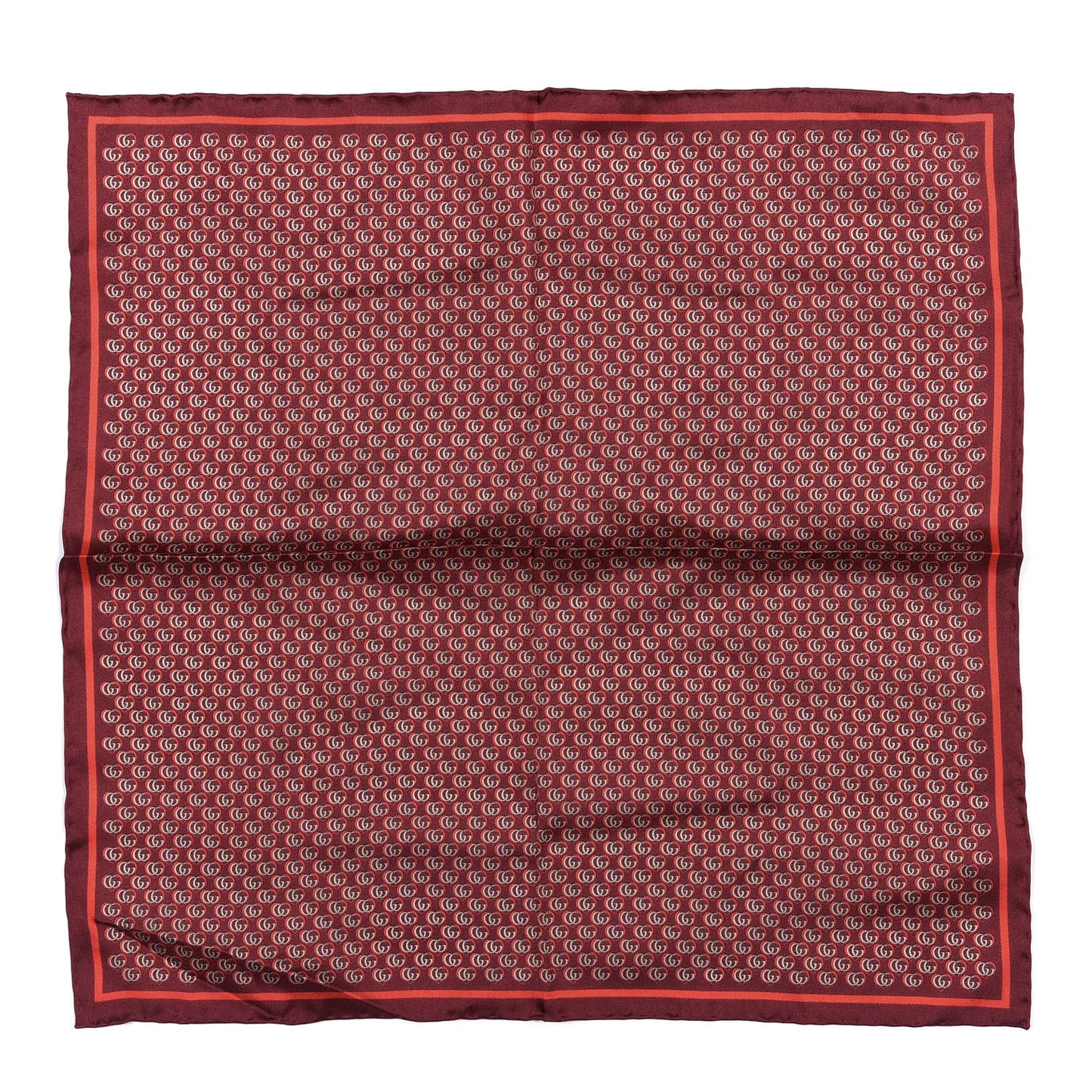 Silk Interlocking G Heart Square Scarf Red