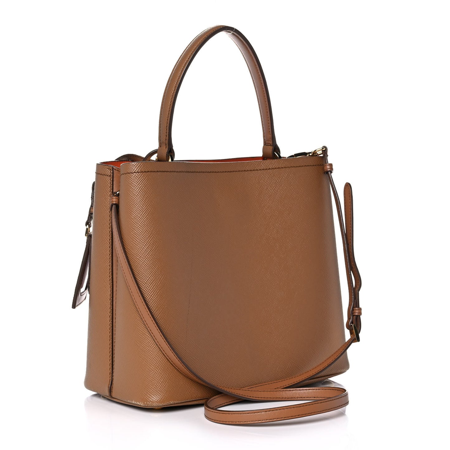 Saffiano Cuir Medium Panier Bucket Bag Caramel Papaya