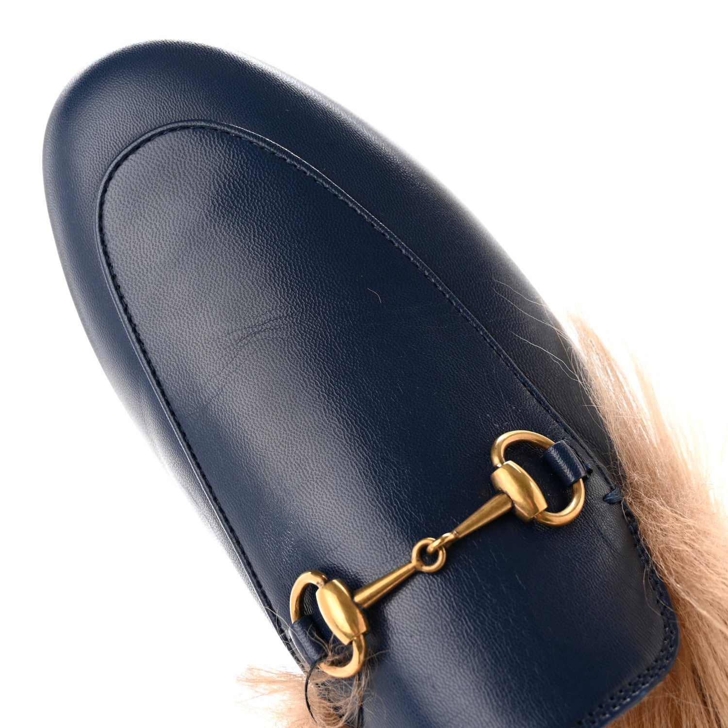 Gucci Malaga Kid Fur Womens Princetown Slippers 39 Blue Agata 11 of 12