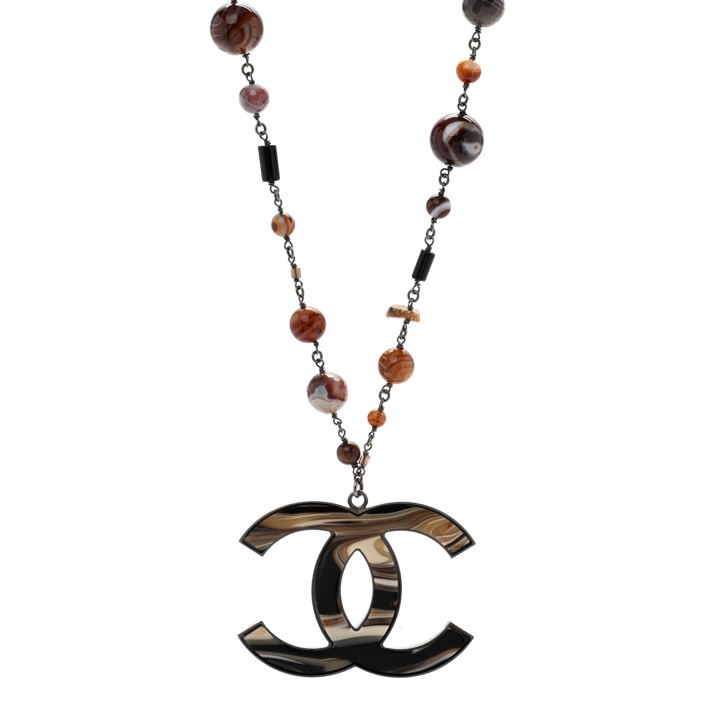 Agate Beaded Oversized CC Pendant Necklace