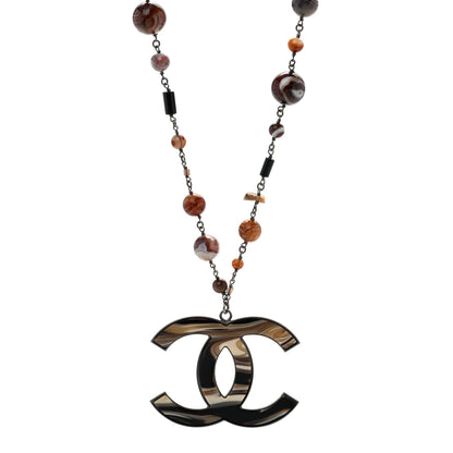 Chanel Agate Beaded Oversized CC Pendant Necklace 1 of 6