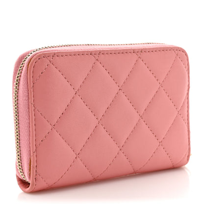 Chanel Lambskin Enamel Quilted Zip Around Coin Purse Wallet Pink 3 of 11