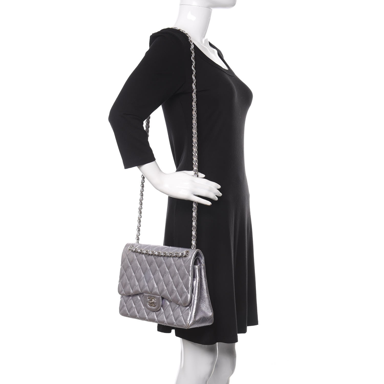 Chanel Metallic Lambskin Quilted Jumbo Double Flap Light Purple 2 of 11
