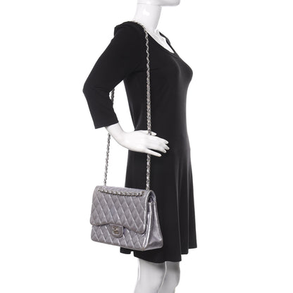 Chanel Metallic Lambskin Quilted Jumbo Double Flap Light Purple 2 of 11