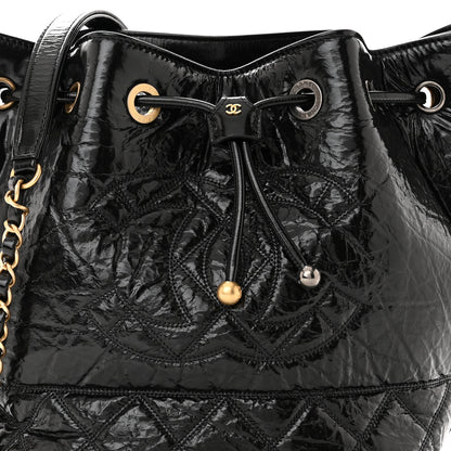 Chanel Shiny Aged Calfskin CC Chain Drawstring Bag Black 8 of 11