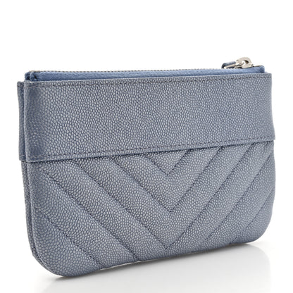 Chanel Metallic Caviar Chevron Quilted Small Vintage Mademoiselle Cosmetic Case Blue 3 of 8