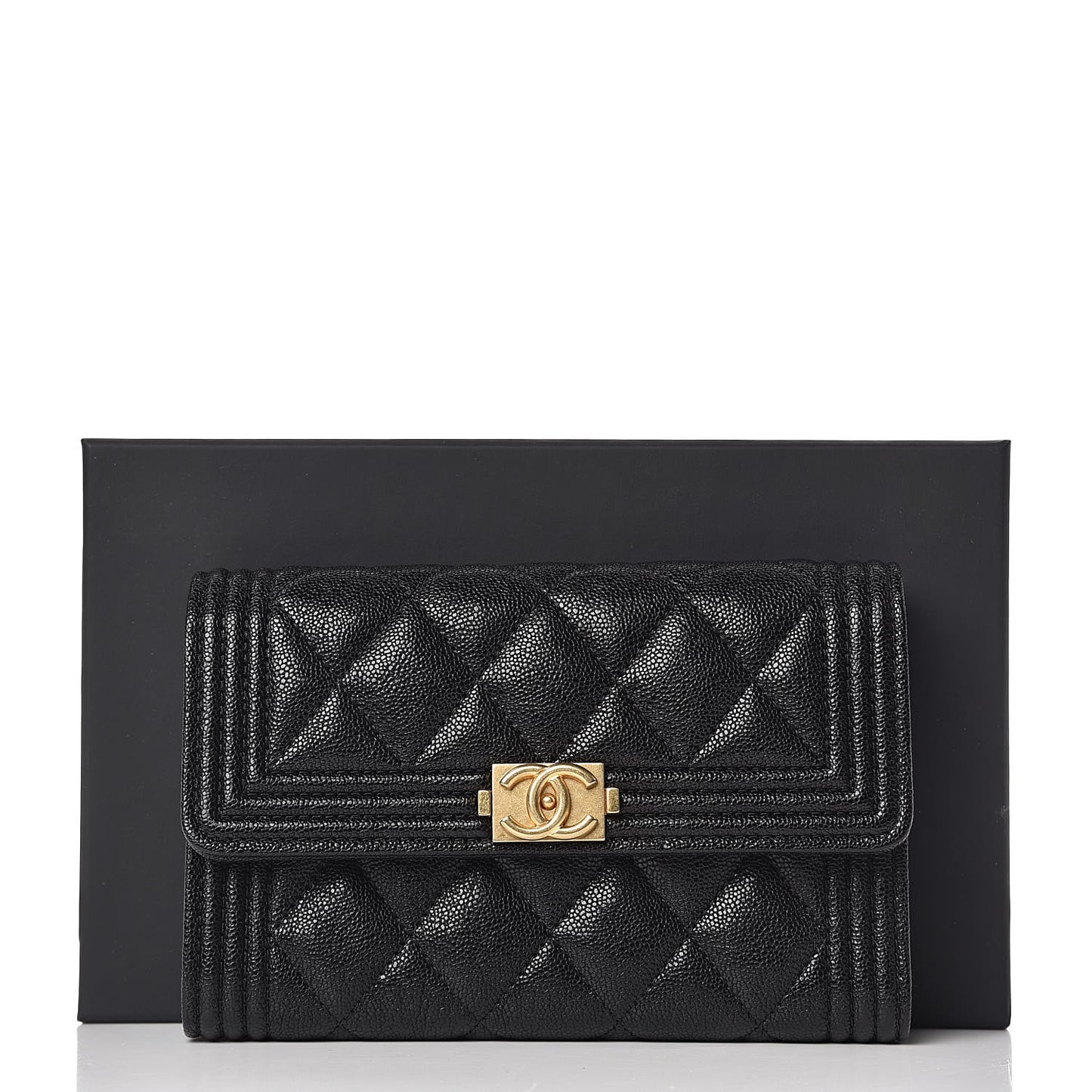 Caviar Quilted Medium Boy Flap Wallet Black