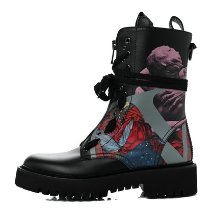 Valentino Garavani X UNDERCOVER Calfskin U Print Combat Boots 36.5 Black 1 of 8