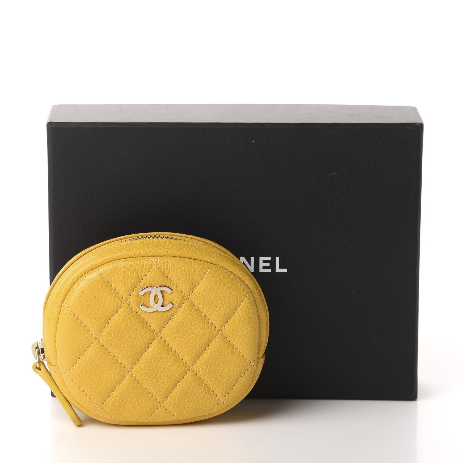 Chanel Caviar Quilted Zip Around Classic Coin Purse Yellow 8 of 8