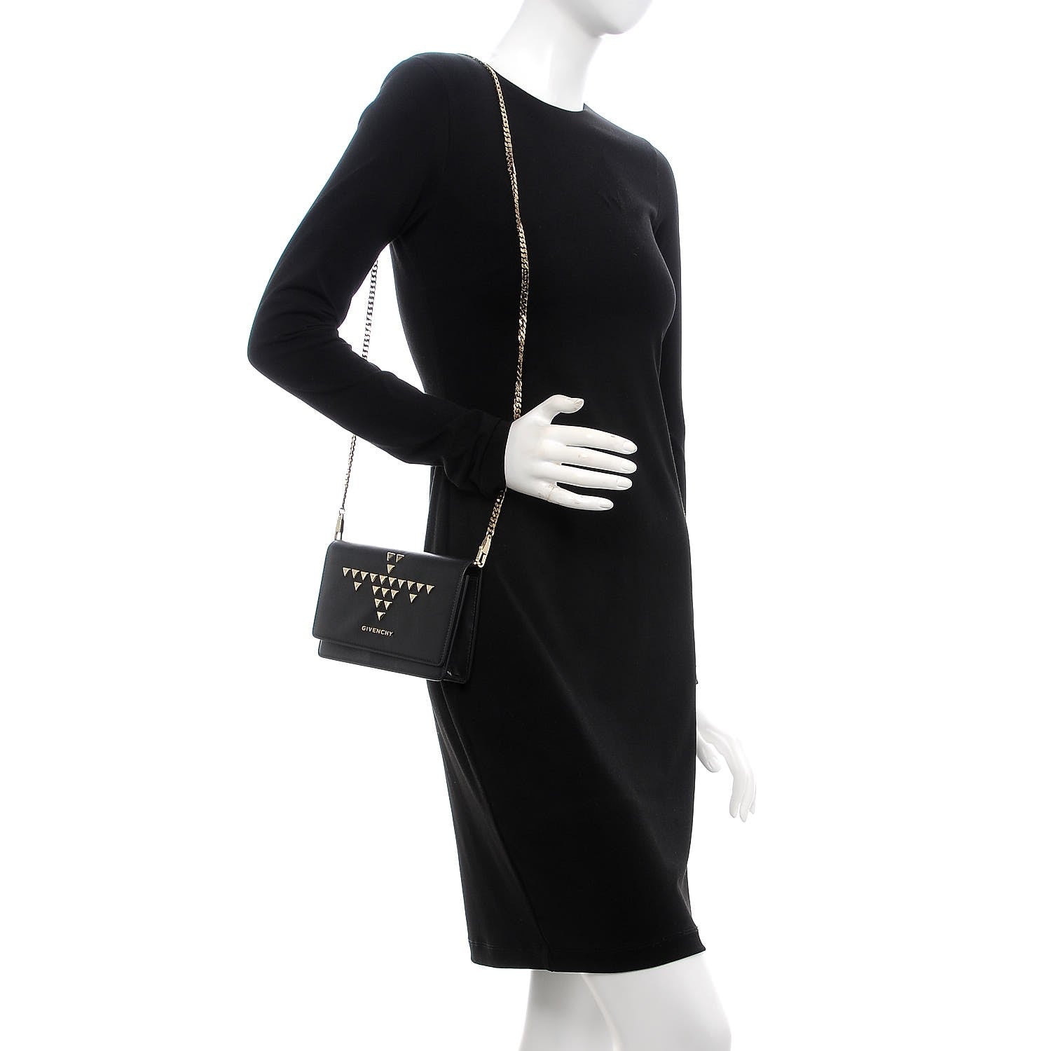 Givenchy Calfskin Triangle Studded Pandora Chain Wallet Black 2 of 8