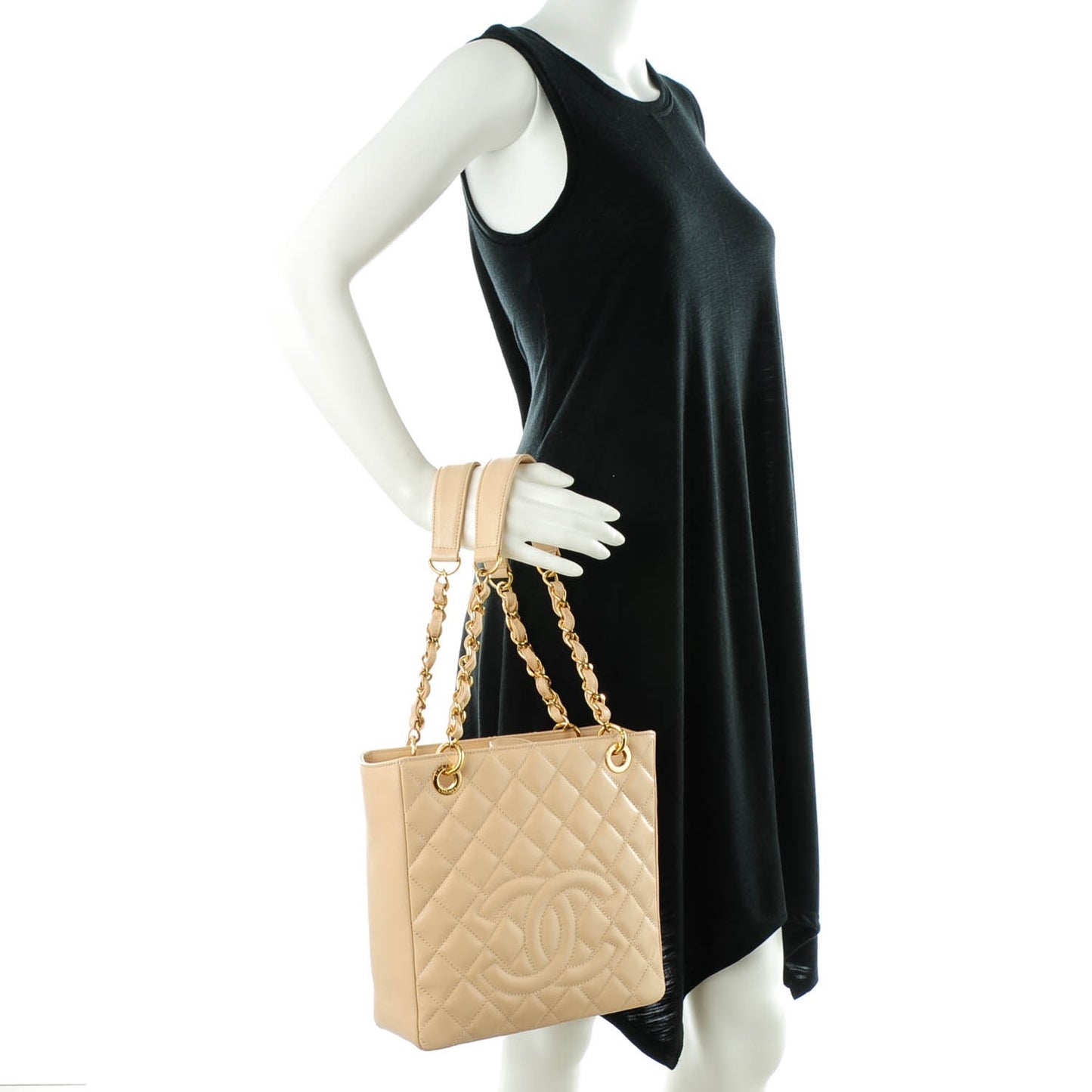 Caviar Quilted Petit Shopping Tote PST Beige Clair