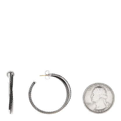 David Yurman Sterling Silver 14K White Gold Black Diamond Crossover Hoop Earrings 2 of 4