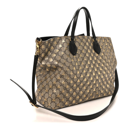 Gucci Soft GG Supreme Monogram Bees Medium Crossbody Tote Beige Oro Black 3 of 11