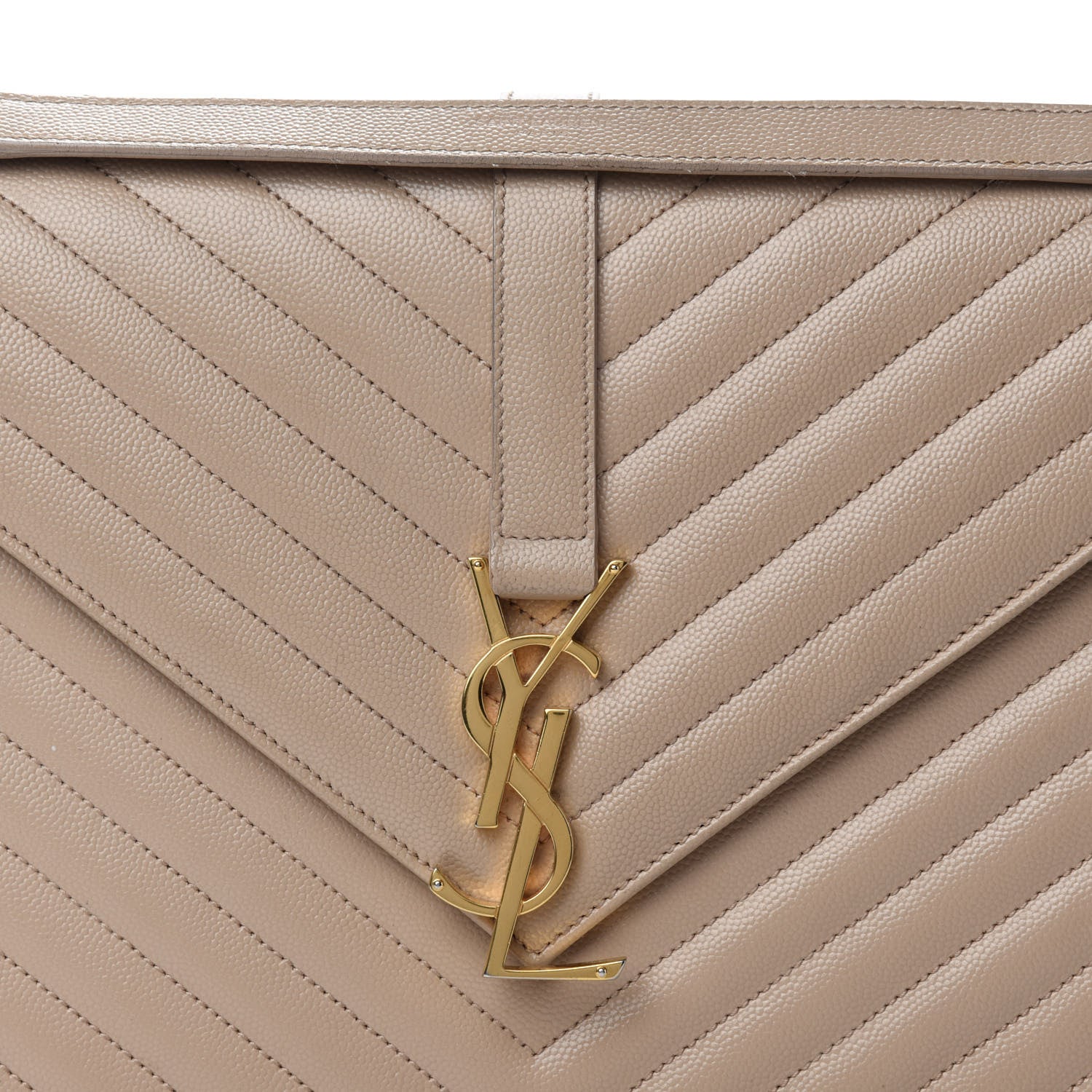 Saint Laurent Grain De Poudre Matelasse Chevron Large Monogram Satchel Beige 9 of 19