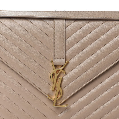 Saint Laurent Grain De Poudre Matelasse Chevron Large Monogram Satchel Beige 9 of 19