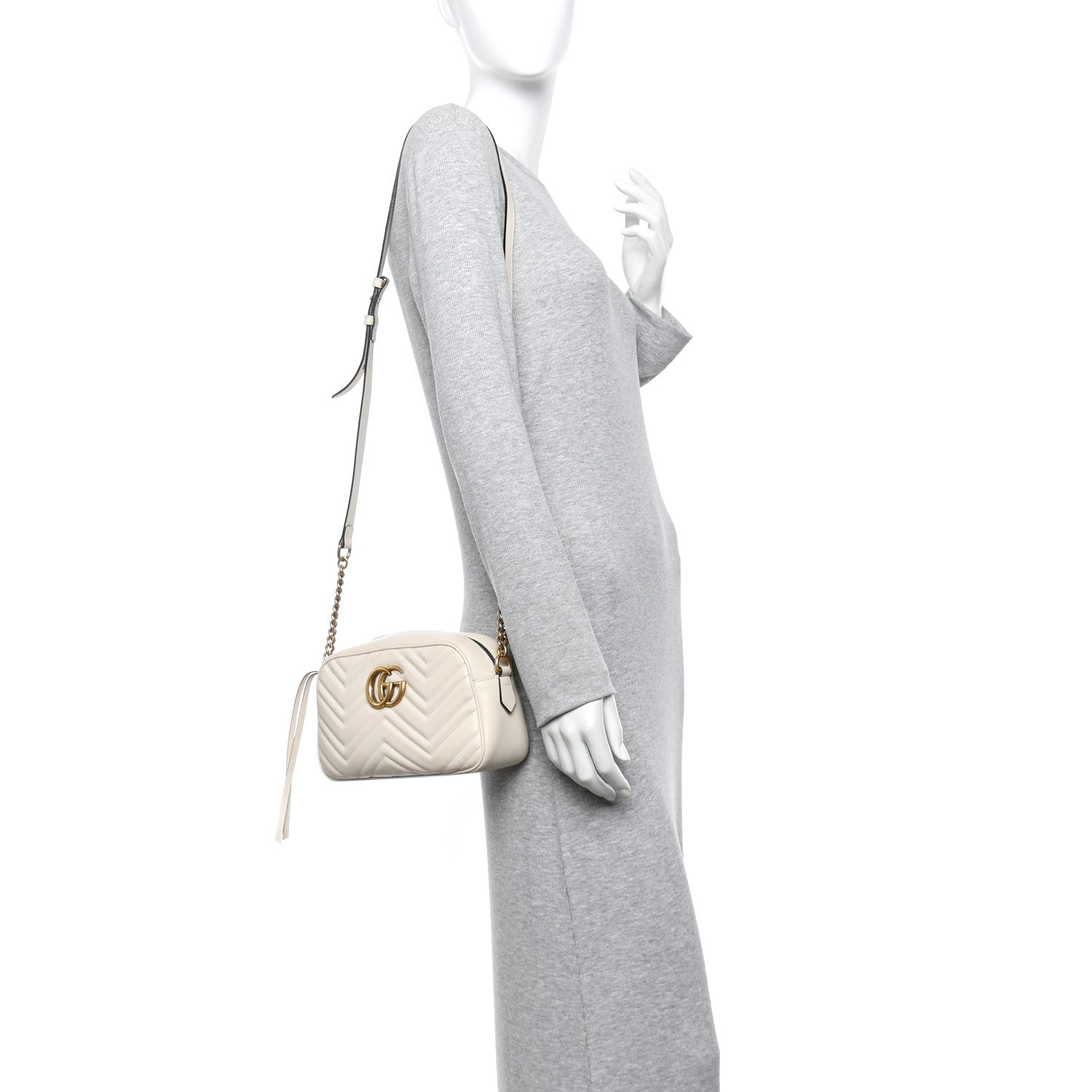 Gucci Calfskin Matelasse Small GG Marmont Chain Shoulder Bag White 2 of 12