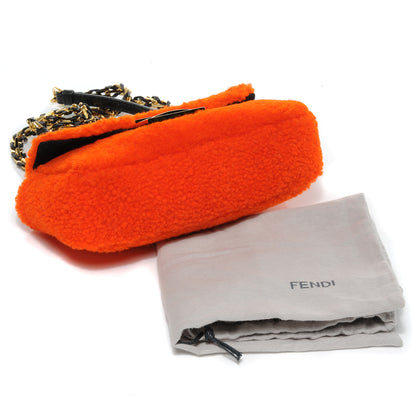 Fendi Shearling Nappa Mini Be Baguette Shoulder Bag Arancio Black 4 of 9