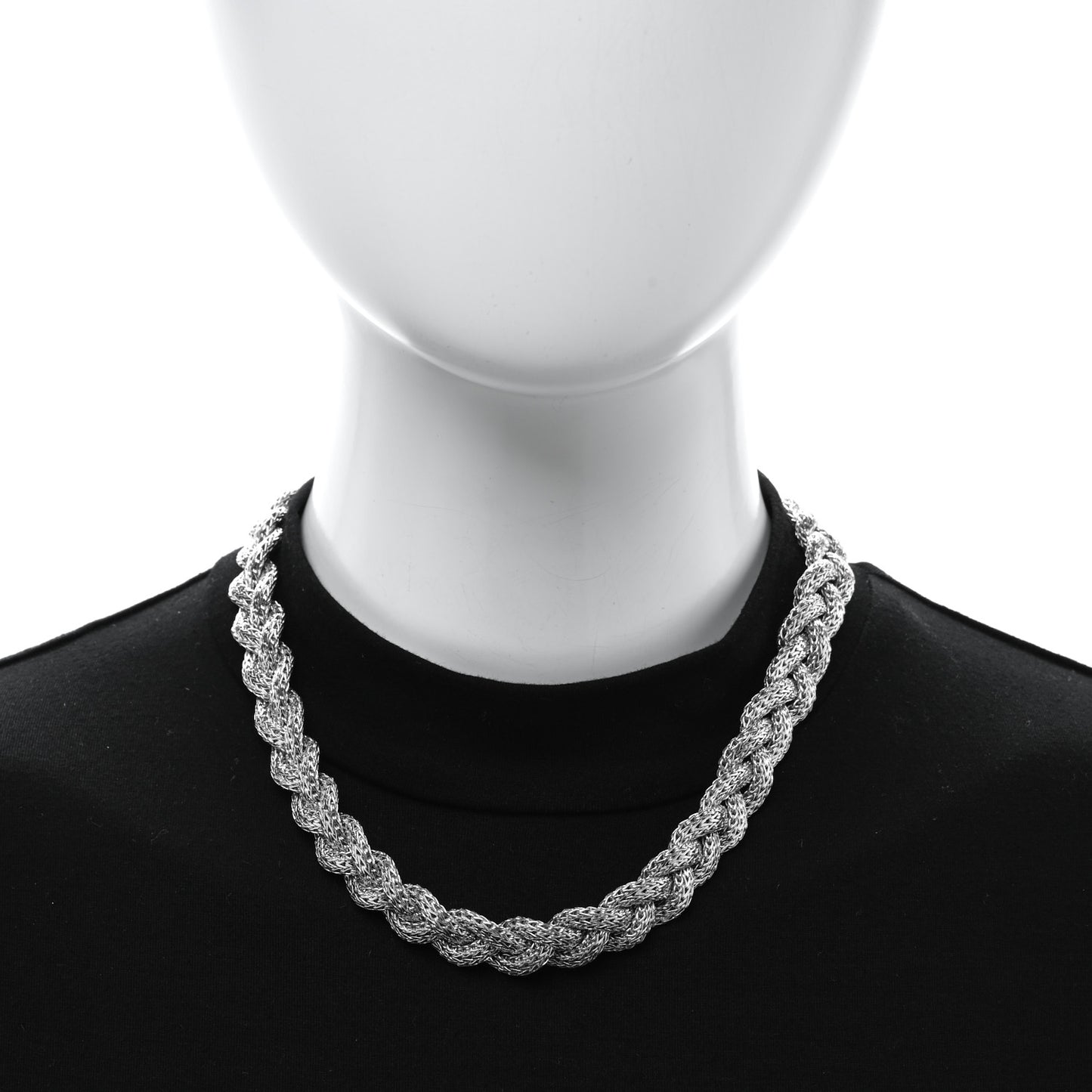 Sterling Silver Diamond 16mm Braided Chain Necklace