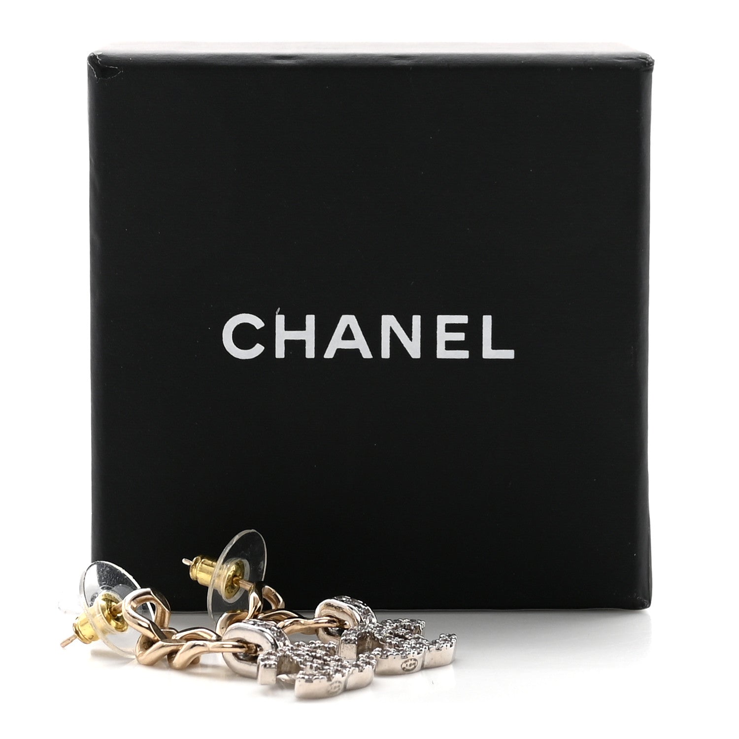 Chanel Metal Crystal CC Chain Drop Earrings Gold 5 of 5