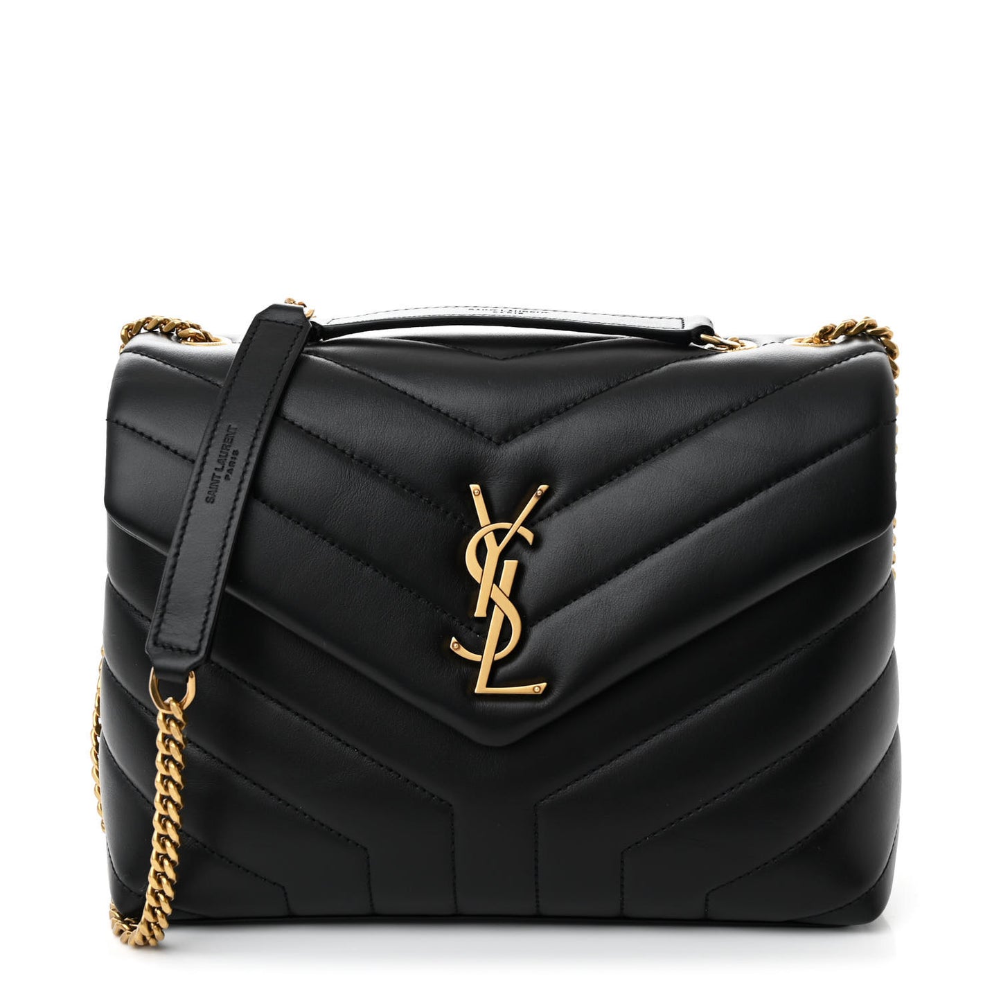 Calfskin Y Quilted Monogram Small Loulou Chain Satchel Black