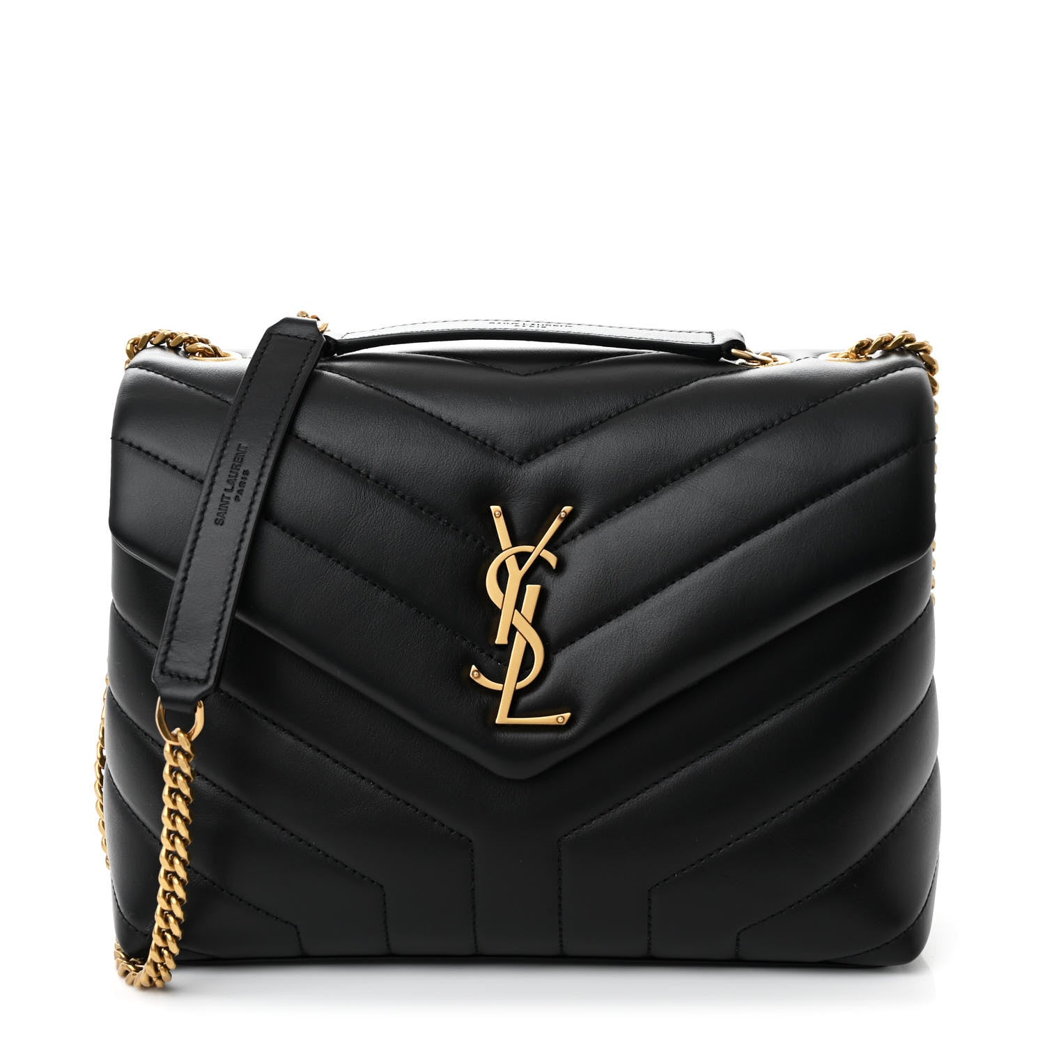 Saint Laurent Calfskin Y Quilted Monogram Small Loulou Chain Satchel Black 1 of 13