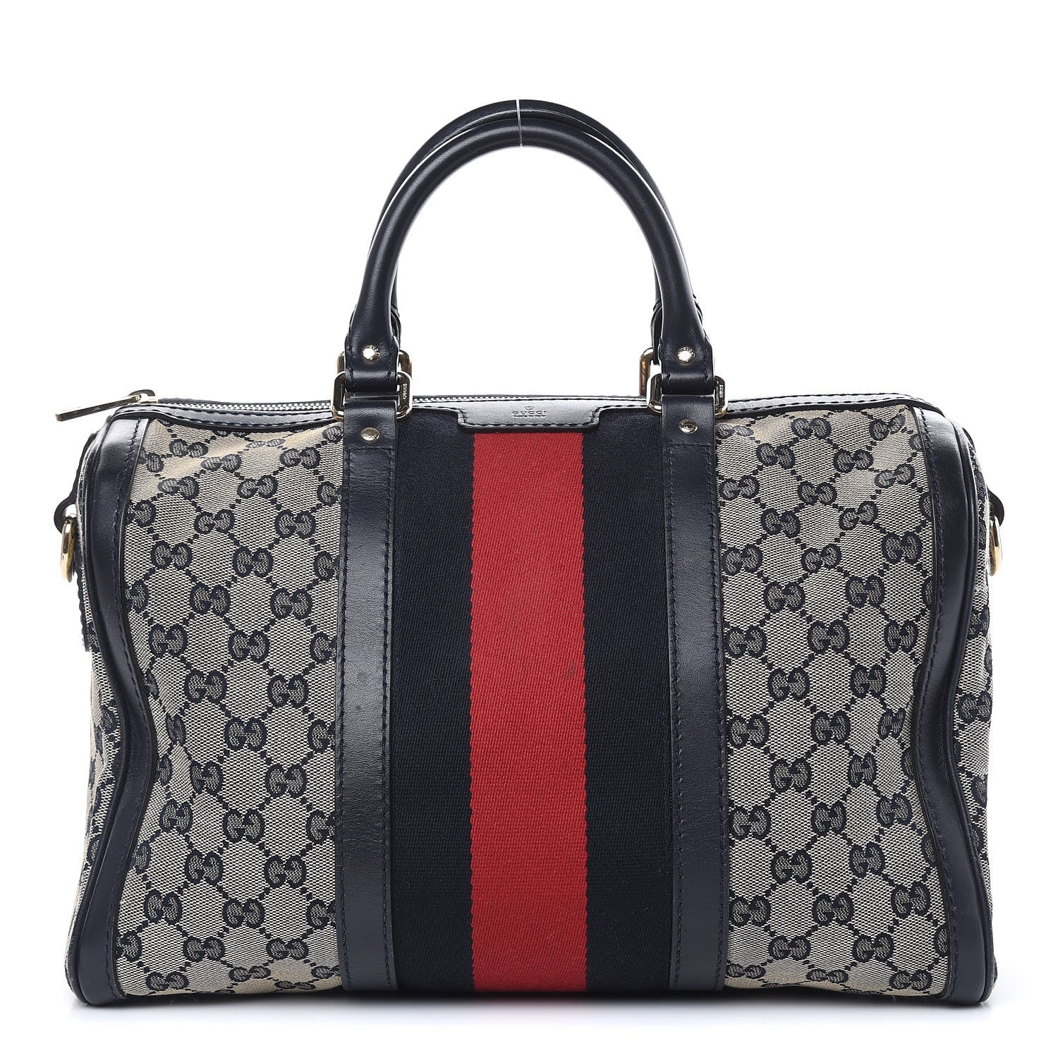 Gucci Monogram Selleria Calfskin Vintage Web Medium Boston Beige Blue 1 of 19