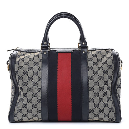 Gucci Monogram Selleria Calfskin Vintage Web Medium Boston Beige Blue 1 of 19