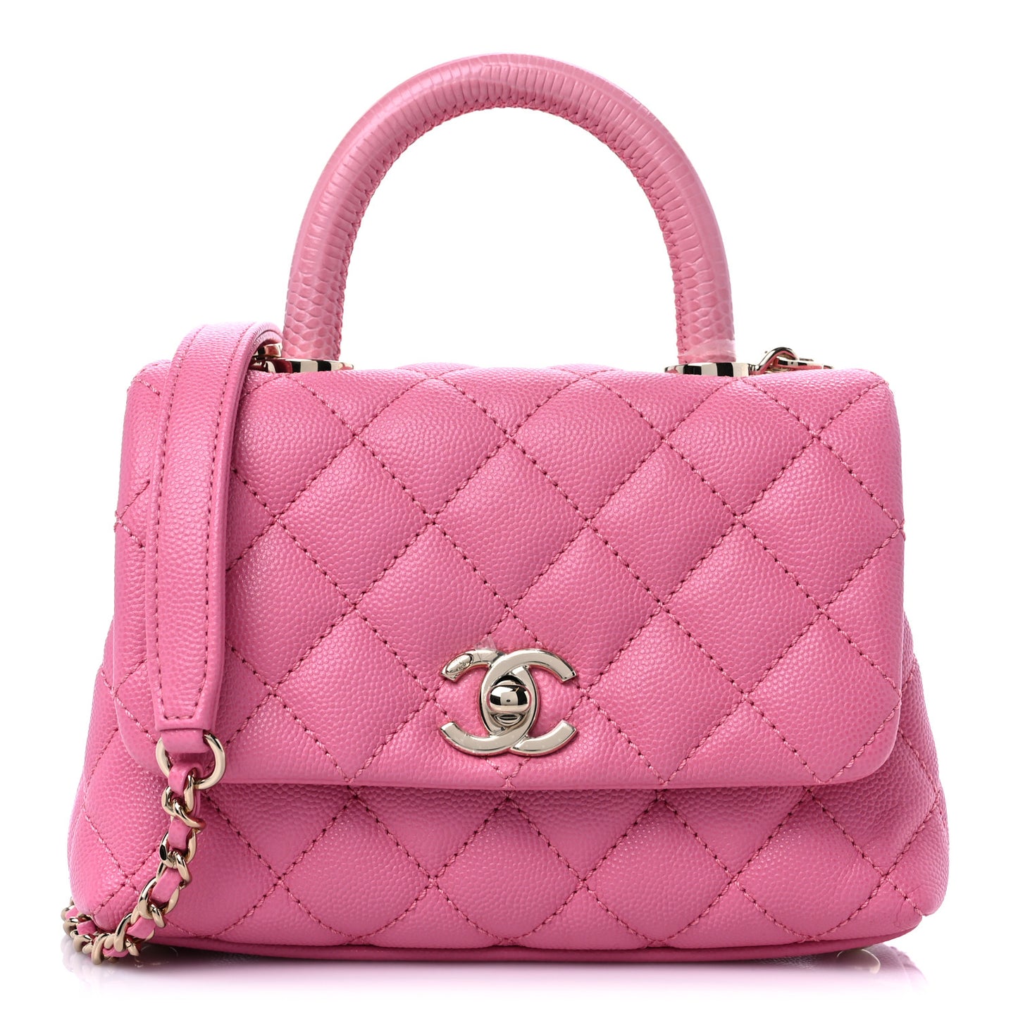 Caviar Quilted Lizard Embossed Extra Mini Coco Handle Flap Pink