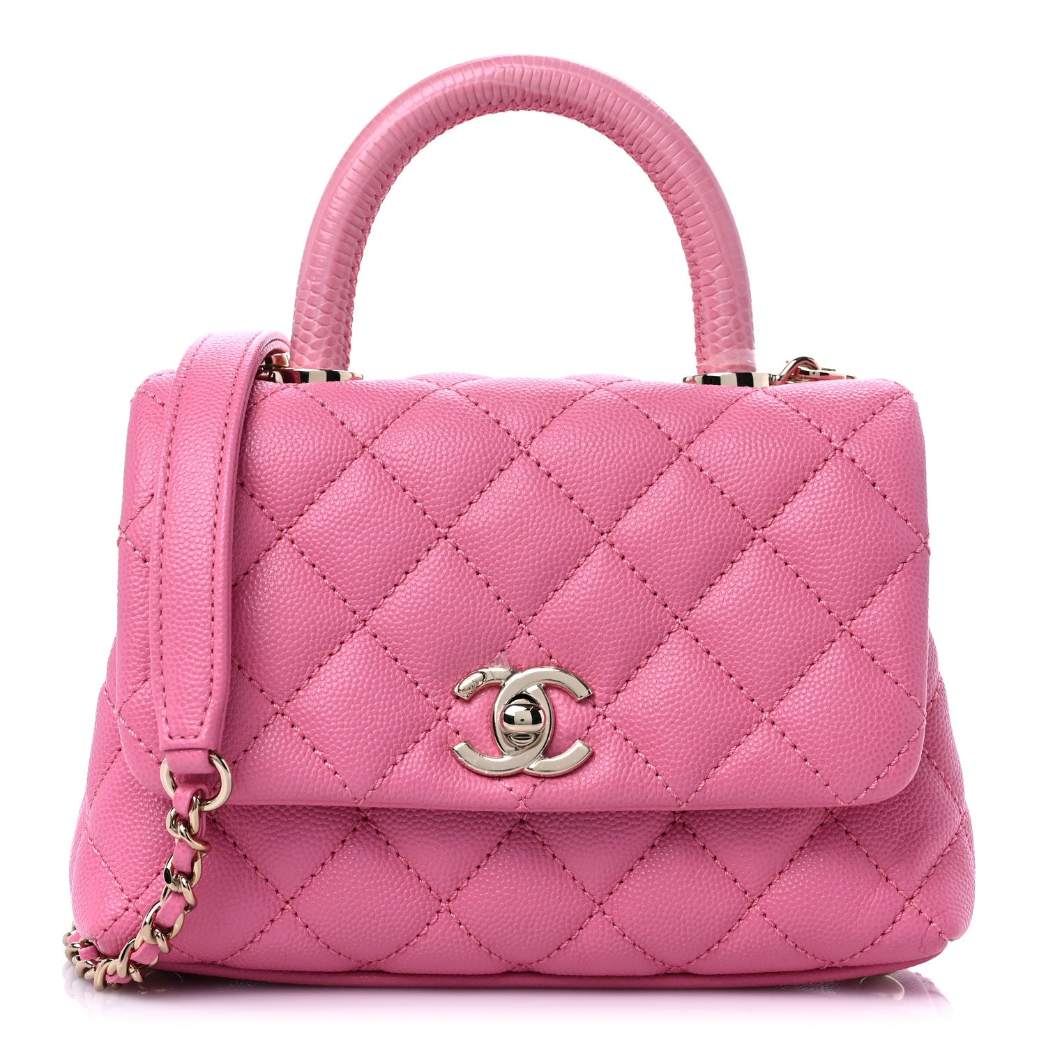 Chanel Caviar Quilted Lizard Embossed Extra Mini Coco Handle Flap Pink 1 of 7