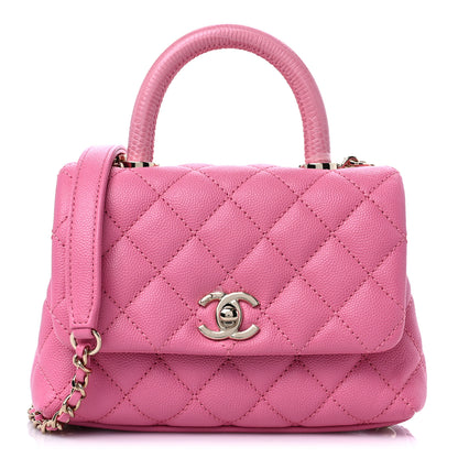 Chanel Caviar Quilted Lizard Embossed Extra Mini Coco Handle Flap Pink 1 of 7