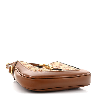 Gucci New Canvas Charisma Calfskin Crystal GG Monogram Mini Jackie 1961 Hobo Camel Ebony 4 of 12