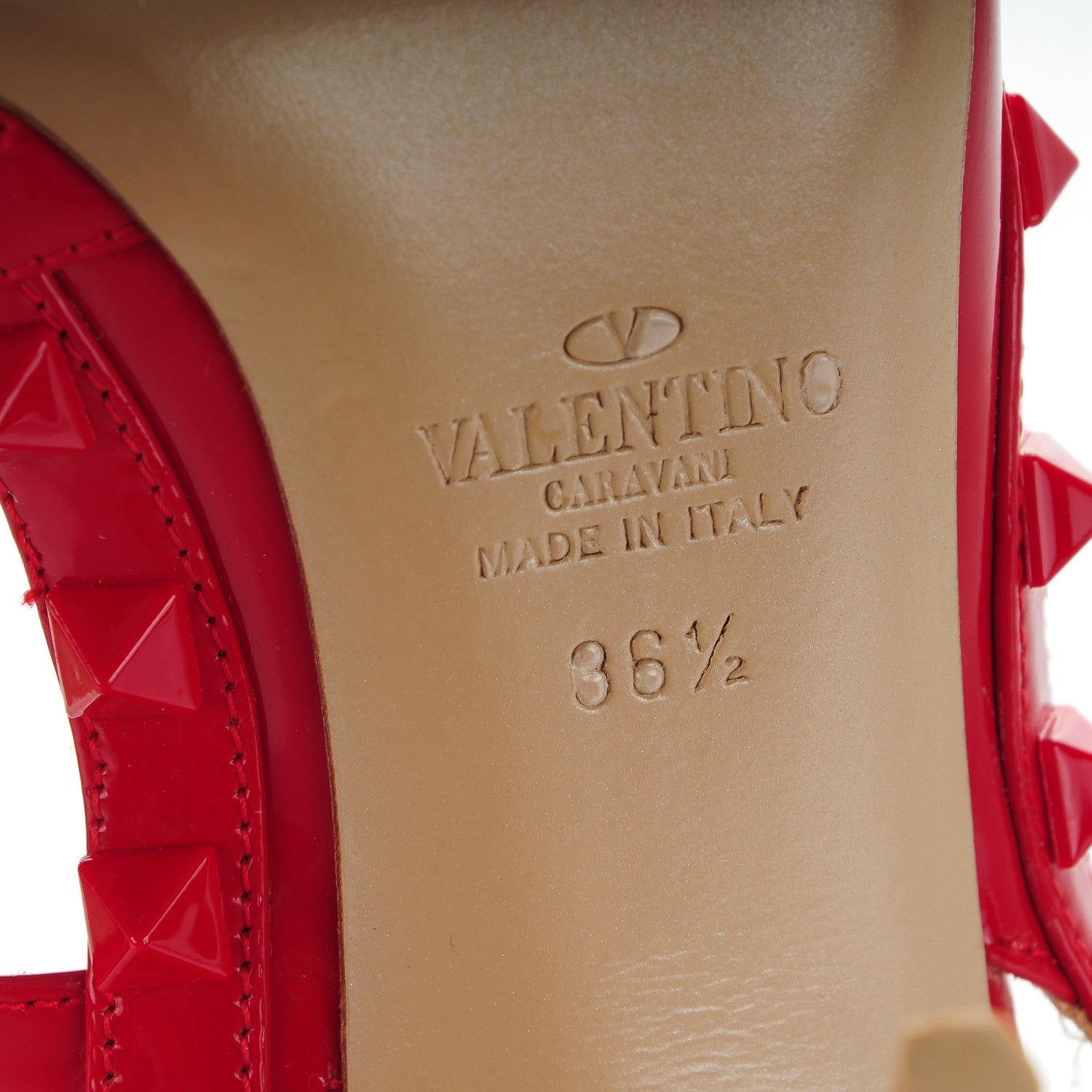 Valentino Garavani Patent Lacquered Monochrome Rockstud Ankle Strap 100mm Pumps 36.5 Rosso Valentino 7 of 7