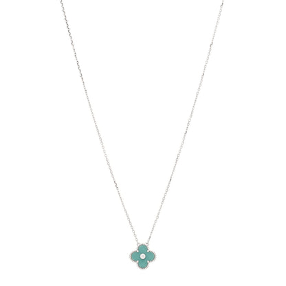 Van Cleef & Arpels 18K White Gold Diamond Celadon Green Sevres Porcelain Vintage Alhambra Pendant Necklace 1 of 3