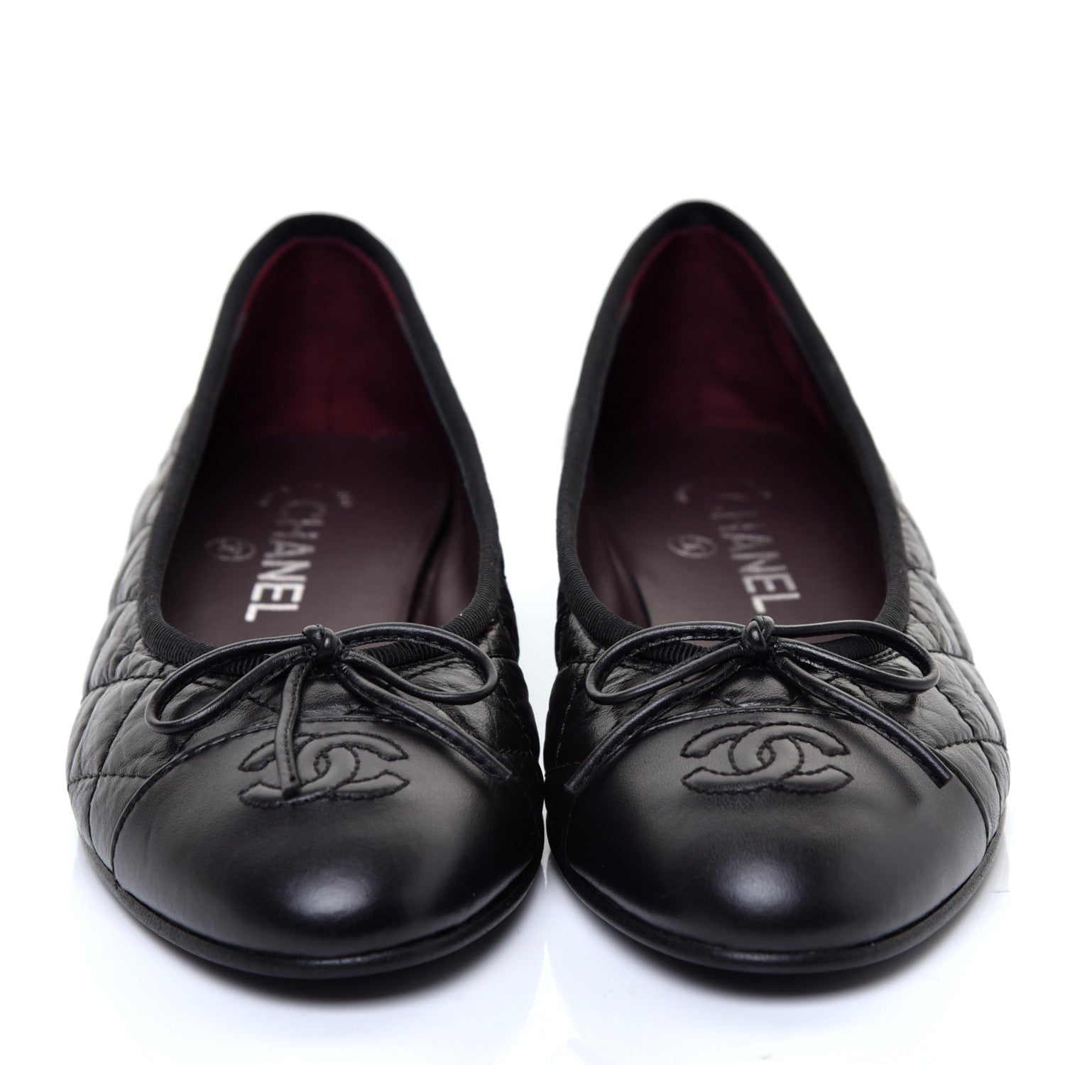Chanel Aged Calfskin Quilted Cap Toe Ballerina Flats 37.5 Black 2 of 8