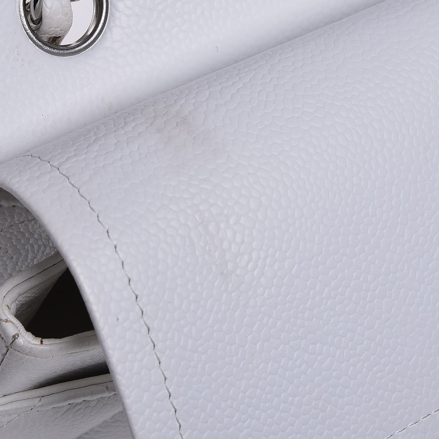 Caviar Quilted Medium Double Flap White