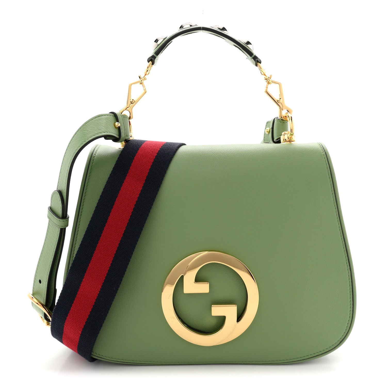 Gucci Roxy Calfskin Web Medium Blondie Top Handle Shoulder Flap Bag Salamander Green 1 of 11