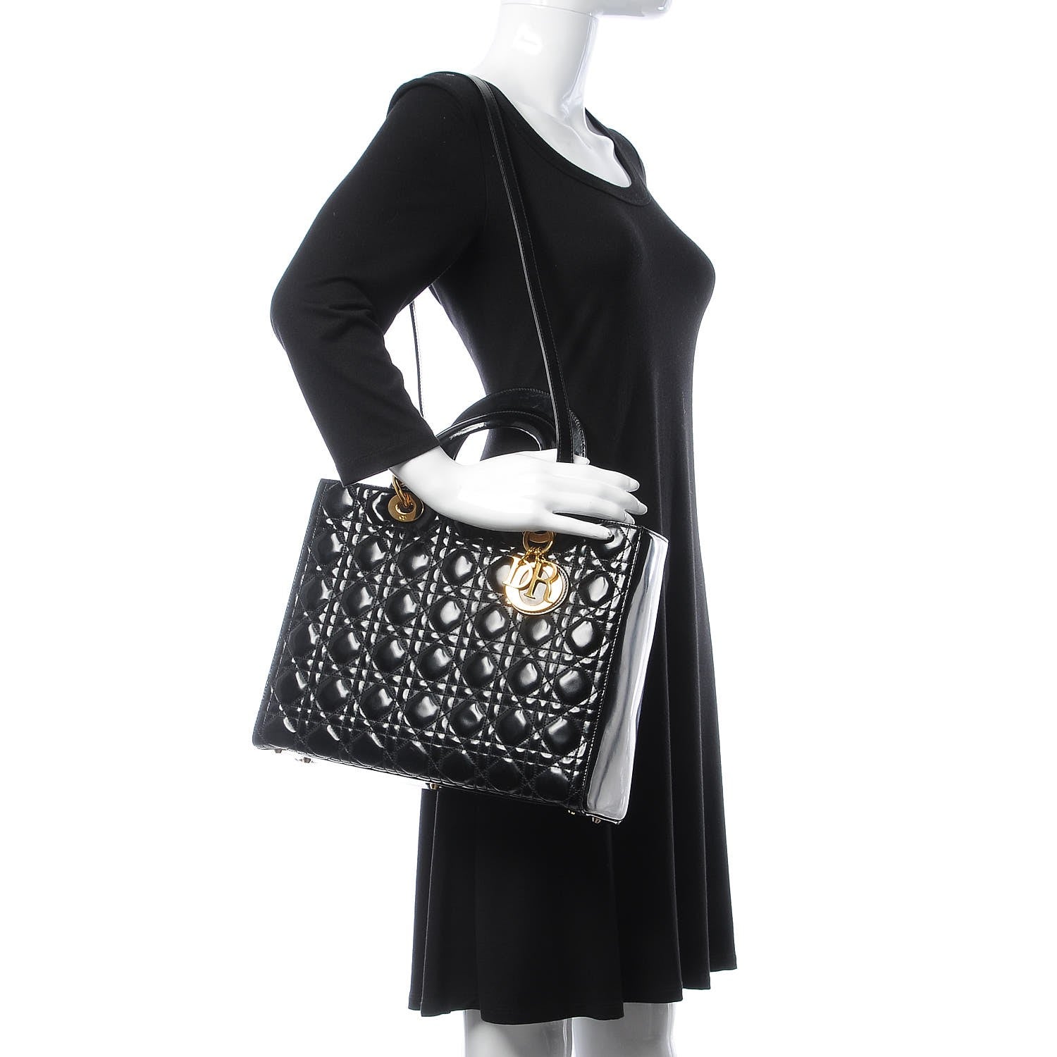 Christian Dior Glazed Calfskin Cannage Large Lady Dior Black 2 of 8