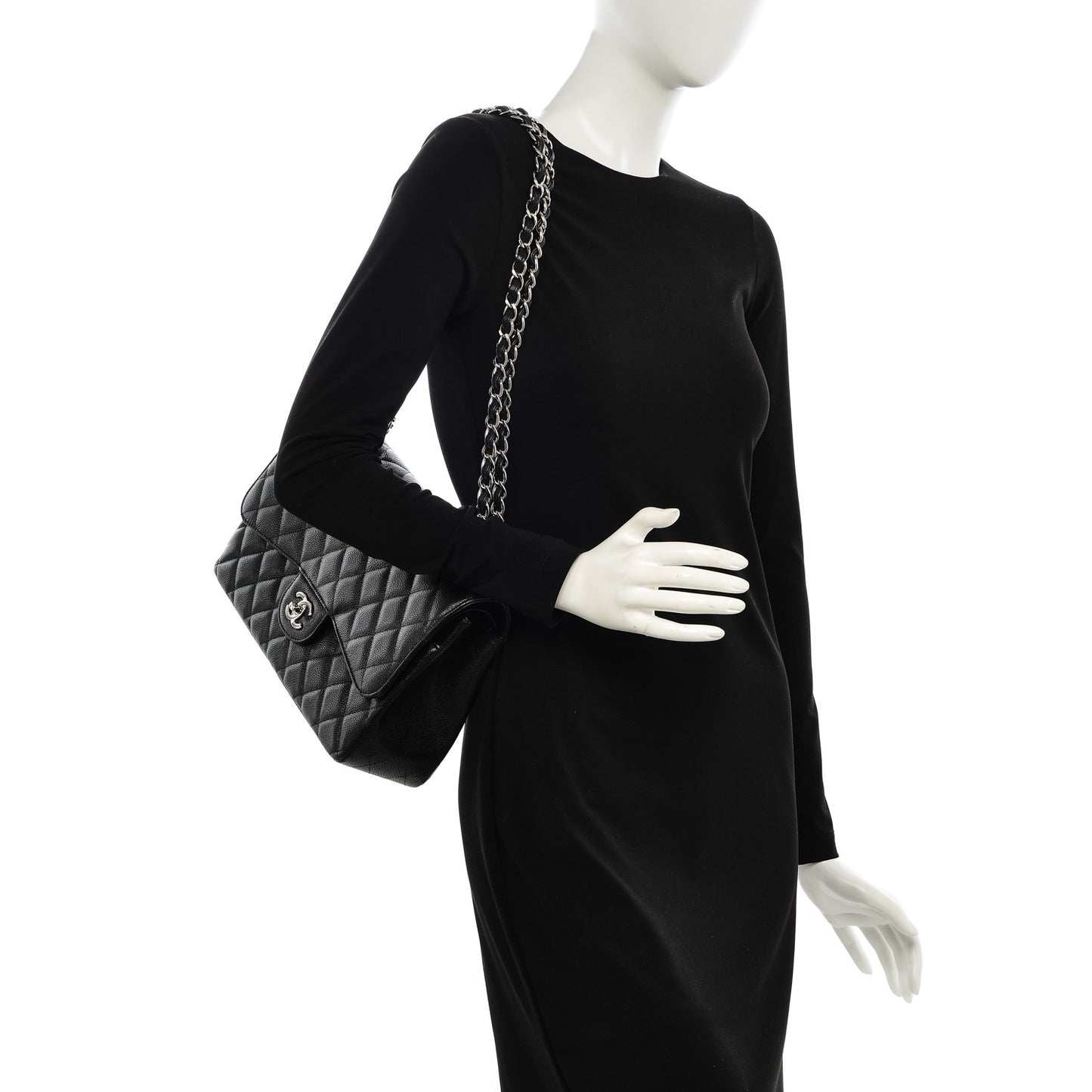 Caviar Quilted Jumbo Double Flap Black