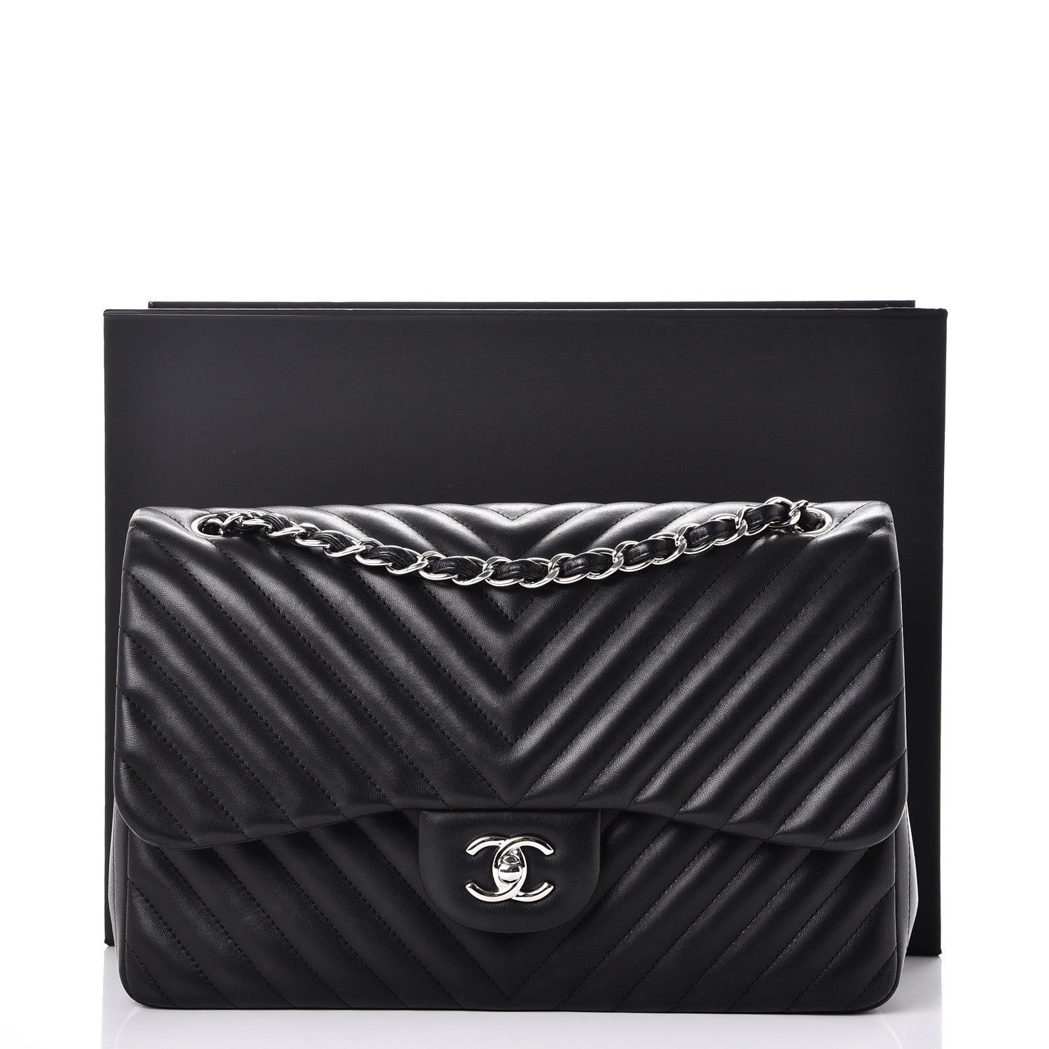 Chanel Lambskin Chevron Quilted Jumbo Double Flap Black 9 of 9