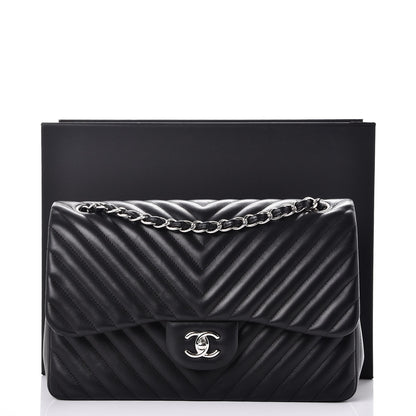 Chanel Lambskin Chevron Quilted Jumbo Double Flap Black 9 of 9