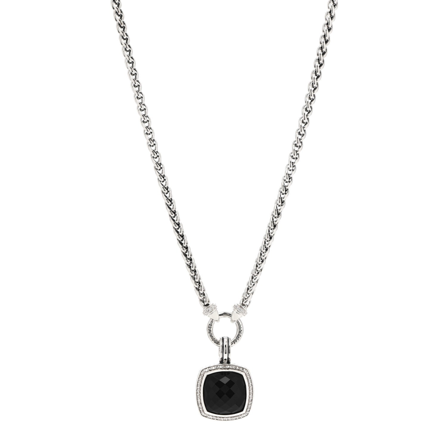 David Yurman Sterling Silver Diamond Black Onyx 16mm Albion Wheat Chain Pendant Necklace 1 of 5
