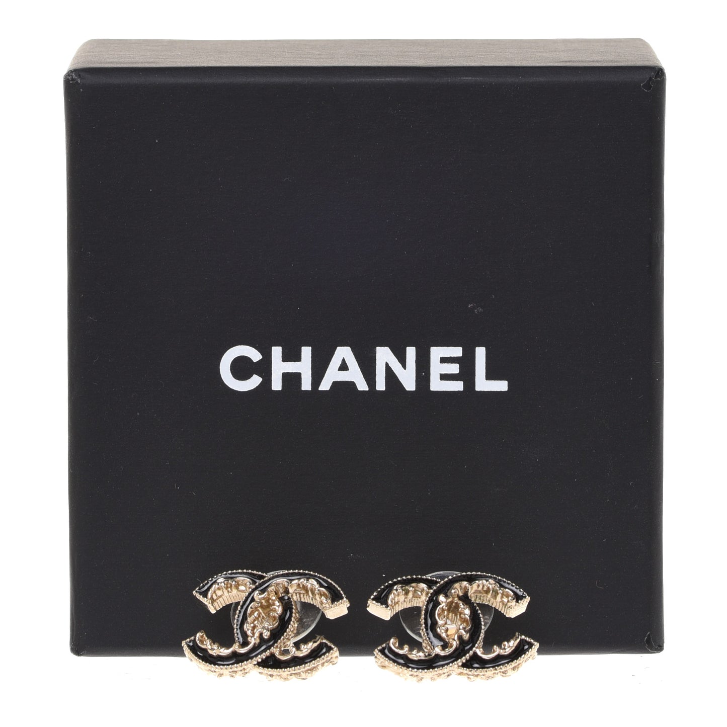 Enamel CC Baroque Earrings Black Gold