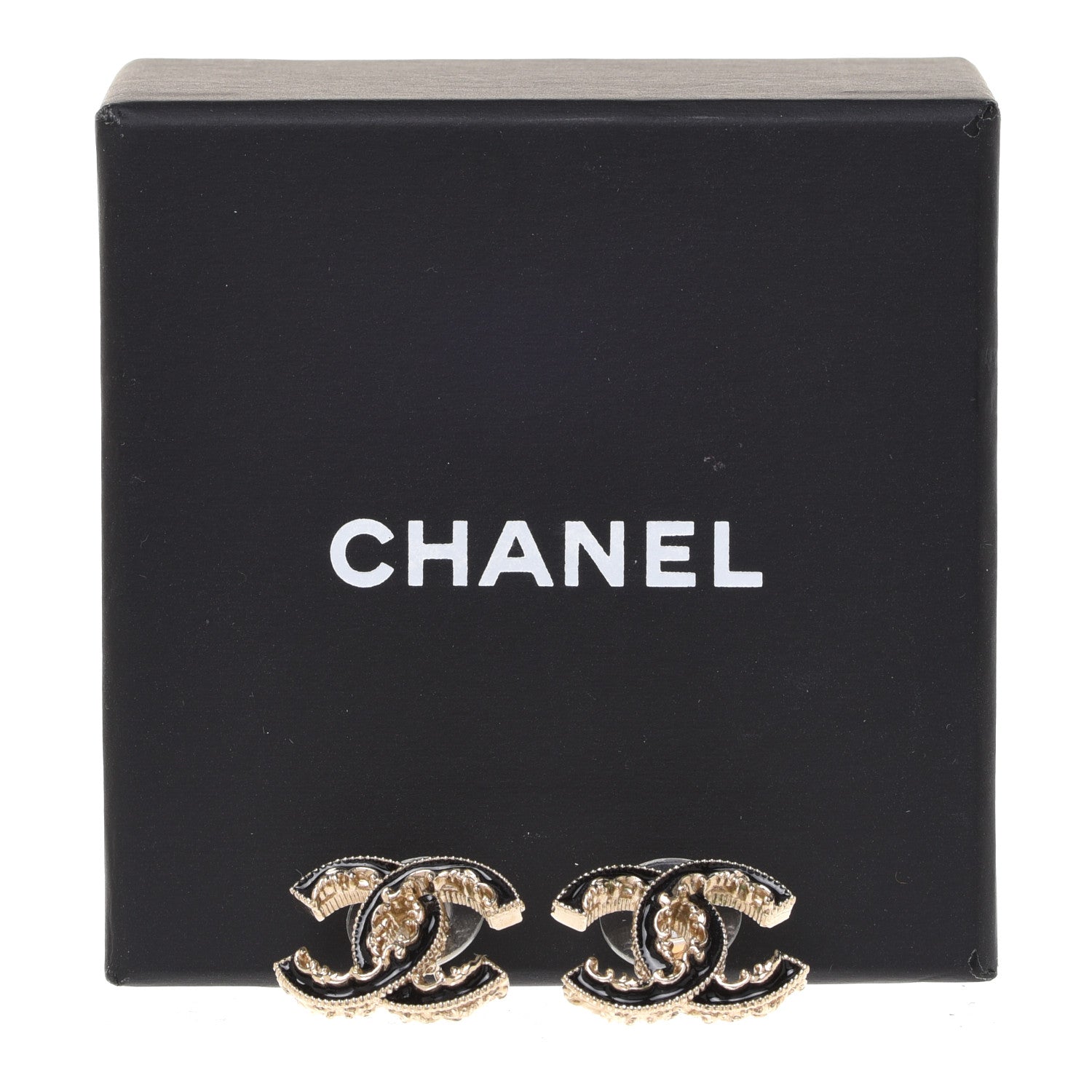 Chanel Enamel CC Baroque Earrings Black Gold 5 of 5