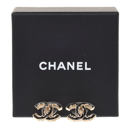 Chanel Enamel CC Baroque Earrings Black Gold 5 of 5