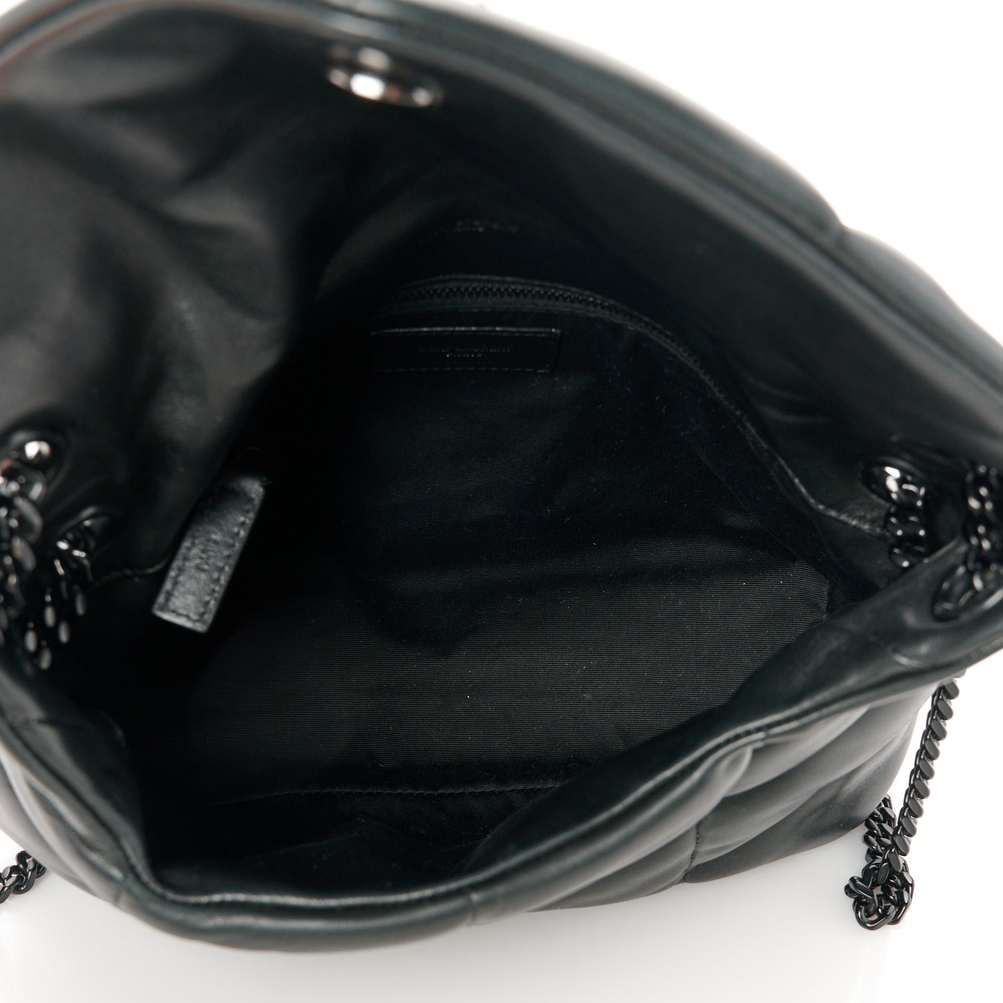 Lambskin Quilted Monogram Monochrome Small Loulou Puffer Chain Satchel Black