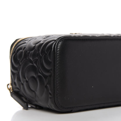 Chanel Lambskin Camellia Embossed Small Vanity Case With Chain Black 6 of 11