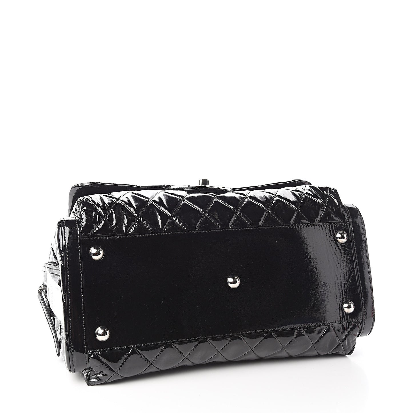 Patent Quilted Day Glo Flap Bag Black