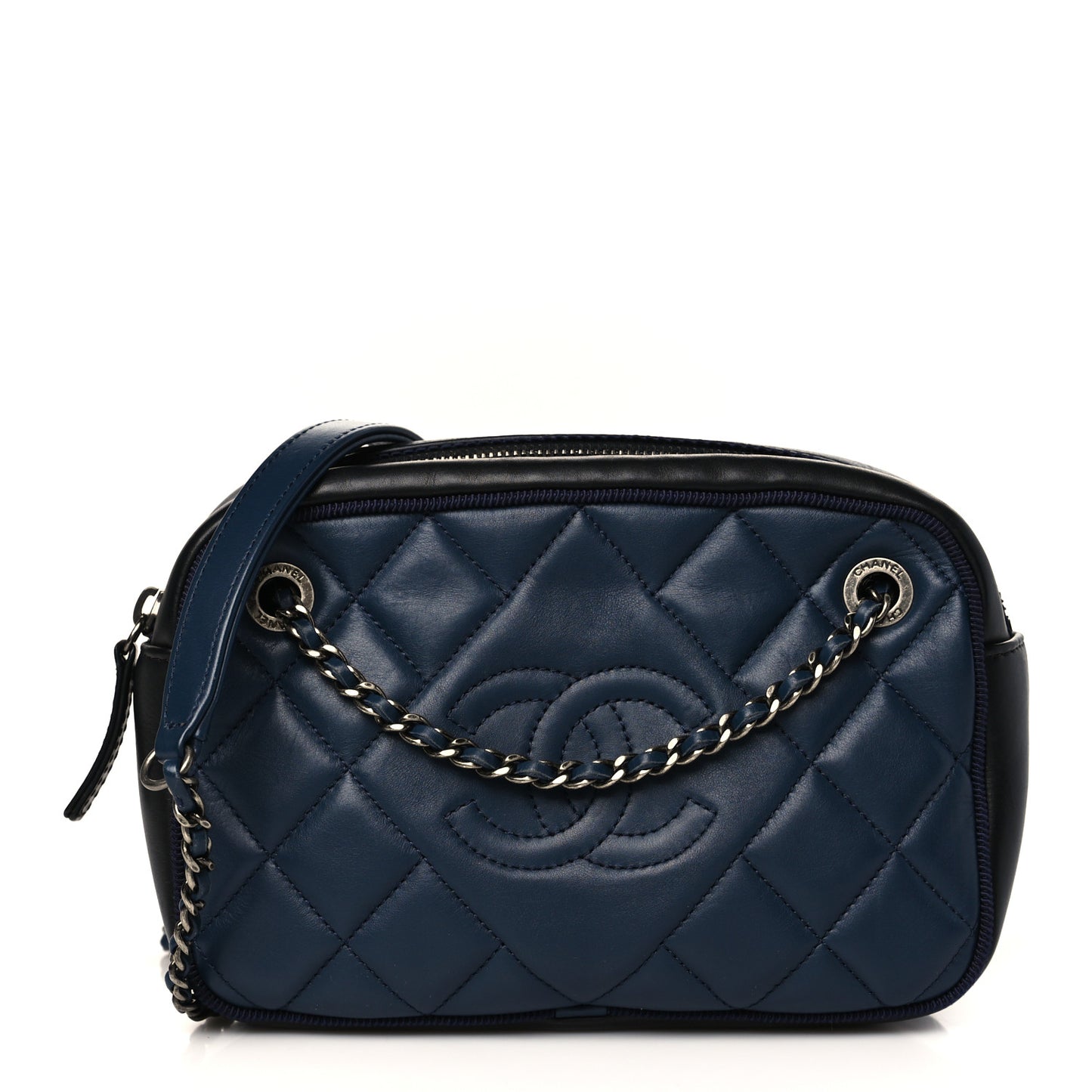 Calfskin Quilted Small Ballerine Camera Case Dark Blue